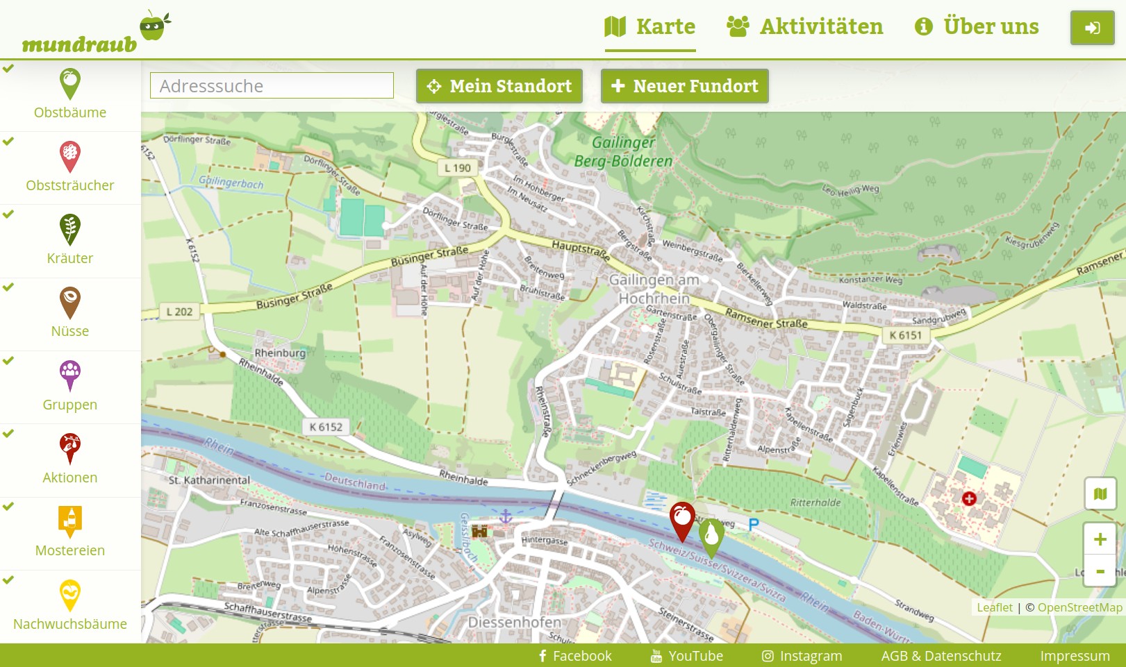 Bildschirmfoto der Karte auf mundraub.org